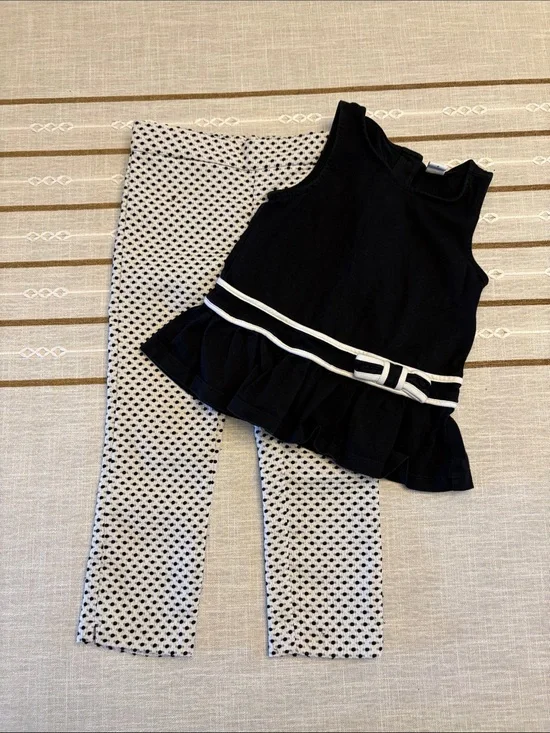 Janie and Jack Black Peplum Top with White and Black Pants