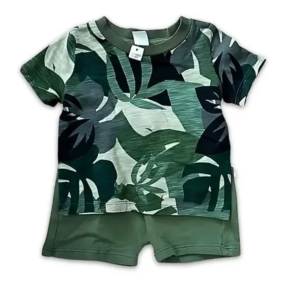 Tucker + Tate Shorts Set Tropical Floral Print Short Sleeve Green Kid's 3M NWOT