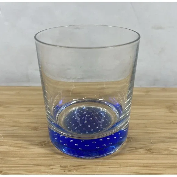 American Atelier Old Fashioned Rocks Cobalt‎ Blue Controlled Bubble Glass 4
