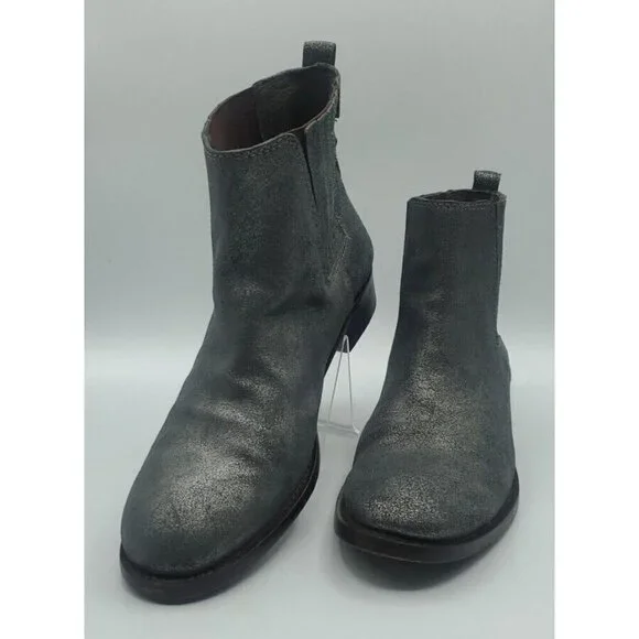 Tory Burch Wade Chelsea Gray Silver Shimmer Leather Ankle Boot Women's 9M /40