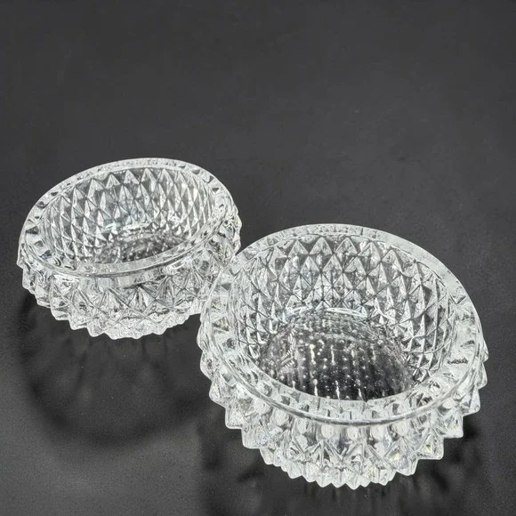 Vintage Clear Pressed Glass Salt Cellars Diamond Point Pattern‎ Set of 2 Dips