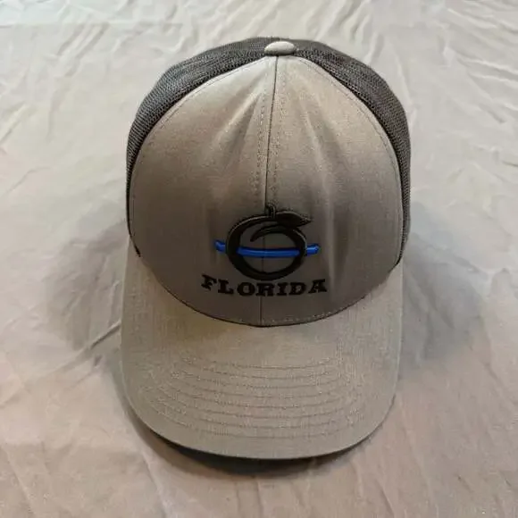Florida Thin Blue Line Gray Black Trucker Hat Snapback Embroidered Cap