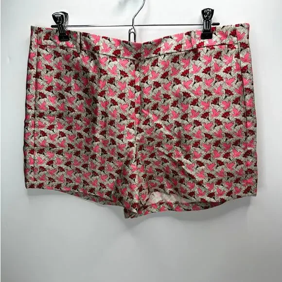 Tory Burch Bloom Doves Silk Gazar Dress Shorts High Rise Gray/Pink/Red Women 8