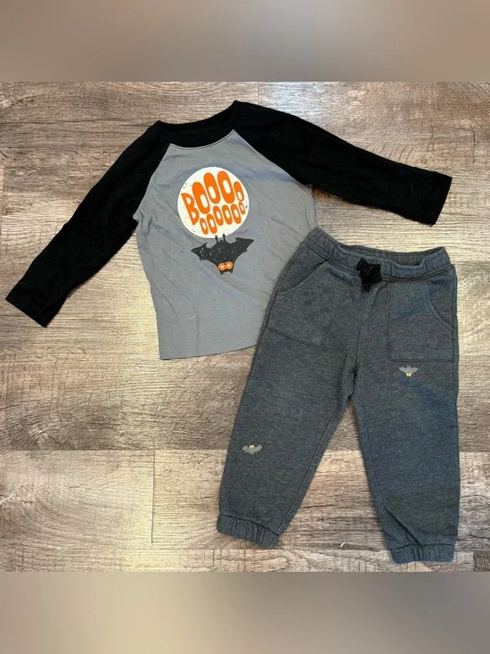Cat & Jack Toddler Bat Halloween Long Sleeve Outfit Matching Pants 2T “Boo”