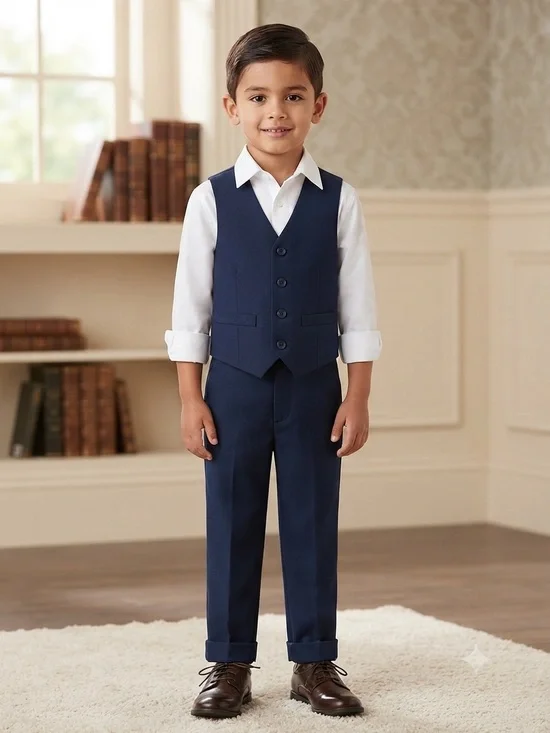 Take 50% OFF-Van Heusen Boys Navy Dress Vest & Pants Set with White Shirt, Sz-5