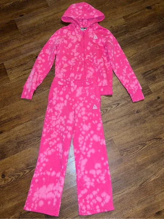 Reebok Active Pink Tie Dye Hoodie & Sweatpants Matching Set Kids Size M/L