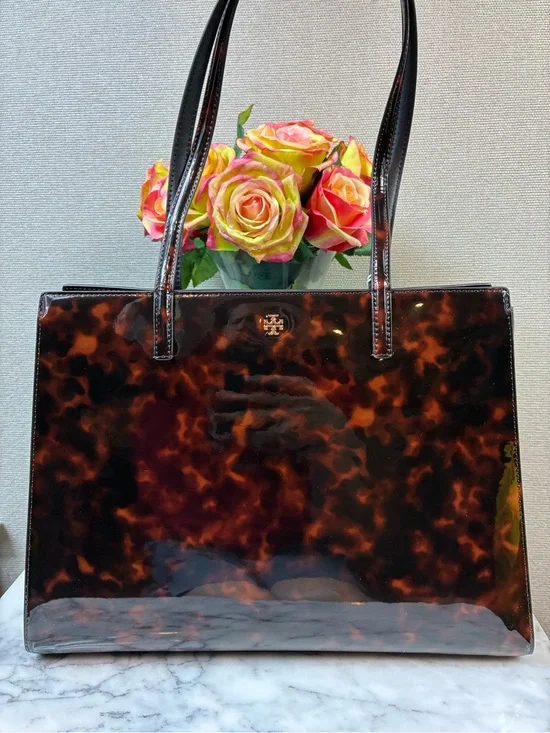 Tory Burch Tortoiseshell Patent Leather Tote - Brown/Black