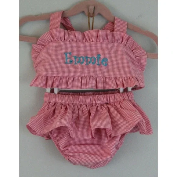 This and That Baby Girls 12M Top & Bottom 2 pc Set Pink White Gingham Emmie #43