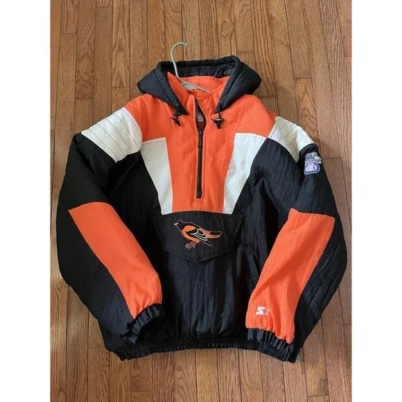 Vintage Baltimore Orioles MLB 90s Starter Jacket Pullover Men’s L Hood Black