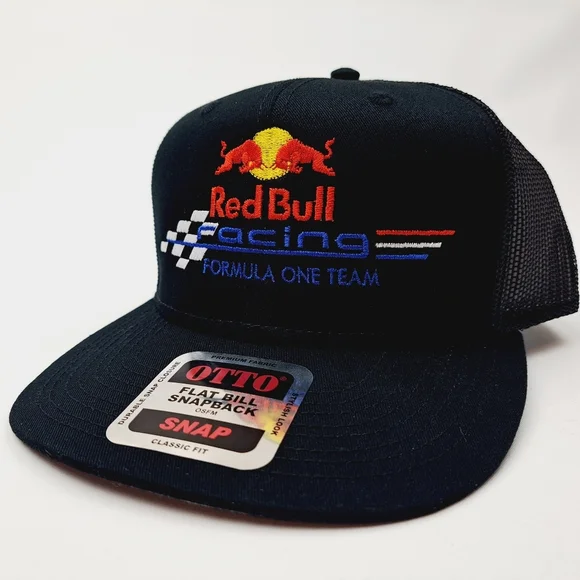 Red Bull Racing  F1 Team Flat Bill Trucker Mesh Snapback Cap Hat Black