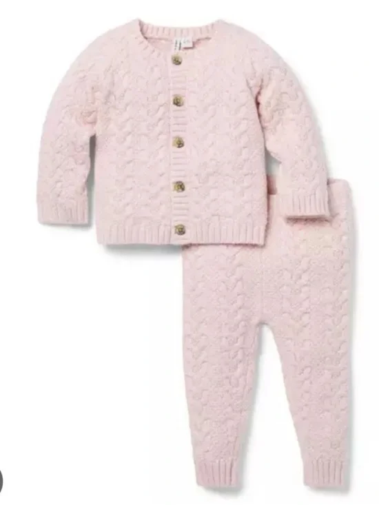 Janie and Jack Pale Pink Cable-Knit Cardigan & Pants Matching Set