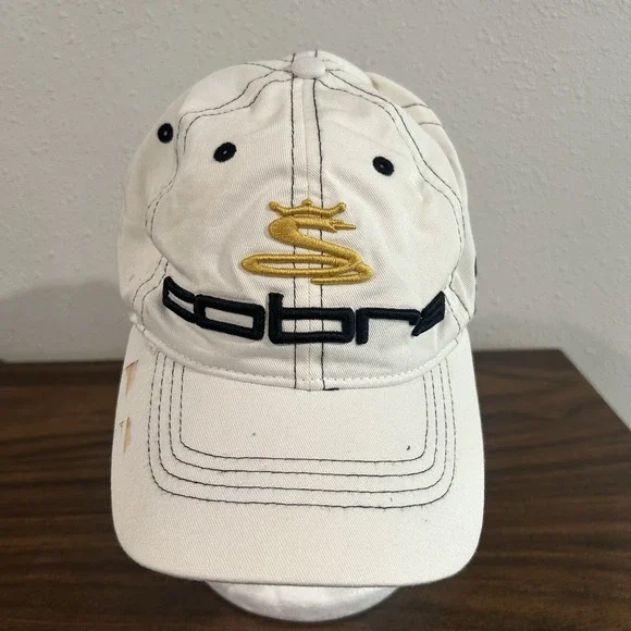King Cobra Golf Hat Cap Strap Back Cream Black Gold Embroidered Adjustable Mens