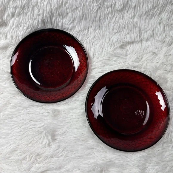 Vintage Cristal D'Arques Durand Luminarc 2 Ruby Red Glass Salad Plate France 8