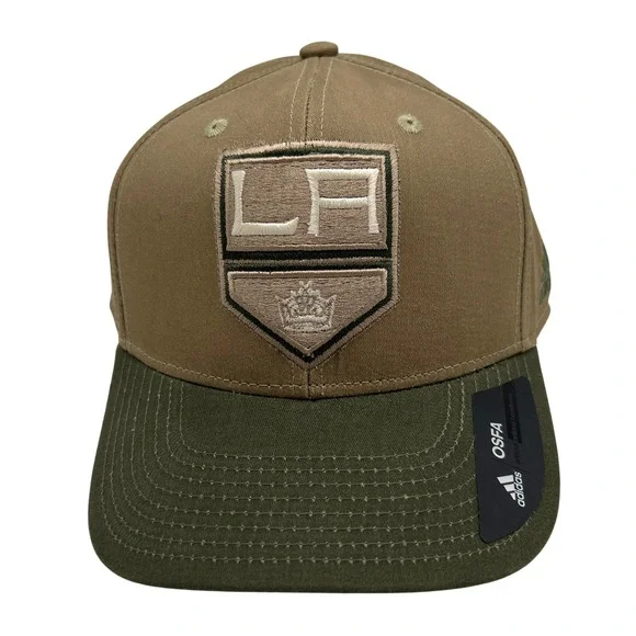 Adidas NHL Los Angeles Kings Snapback Hat Tan Olive Green OSFA NEW‎