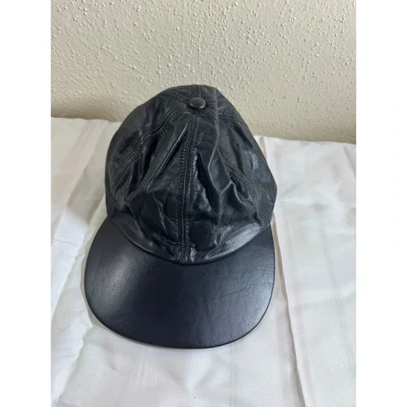 Capas Headwear NY Black Genuine Leather Baseball Cap Made in USA Mens Medium