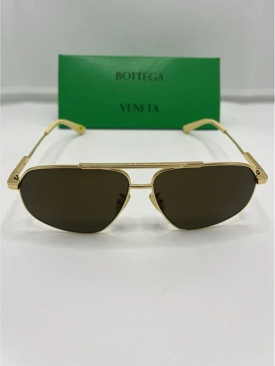 Bottega Veneta BV1194S 002 Gold Brown Aviator Sunglasses 61-12-144 New