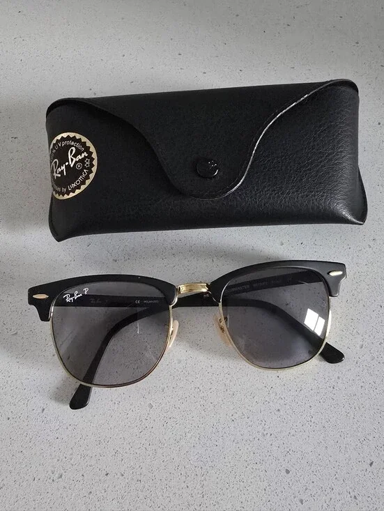 Ray-Ban Polarized Clubmaster Classic Sunglasses - Unisex Black/Gold Msrp $244