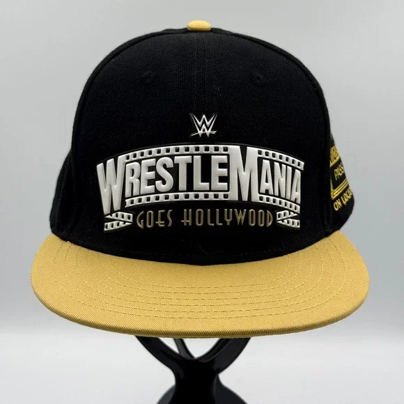 WWE‎ WrestleMania Goes Hollywood 2023 Snapback Hat Mens Adjustable Black Gold