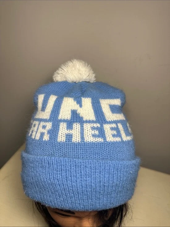 UNC Light Blue & White vintage Pom Pom  Beanie