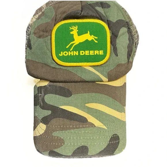 John Deere Trucker Hat Green Yellow Patch Camo Mesh Snapback Cap