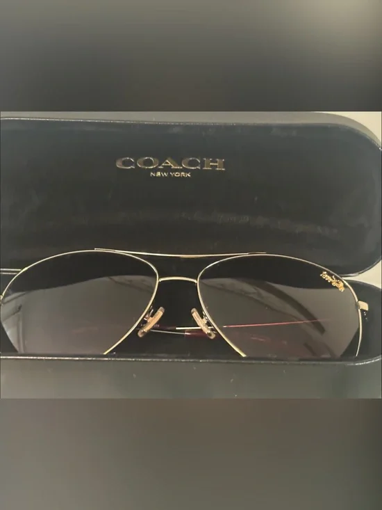 Coach Gold Metal Sunglasses with Burgundy Lenses