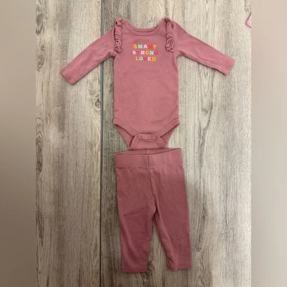 Mauve Pink Okie Dokie long sleeve onesie and Leggings Set