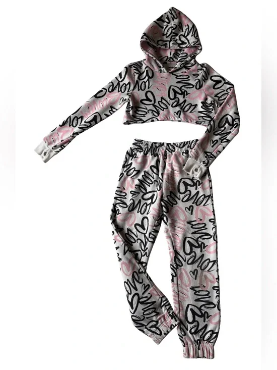 Fashion Nova Kids 2-Piece Cropped Hoodie Jogger Set Girls 10/12