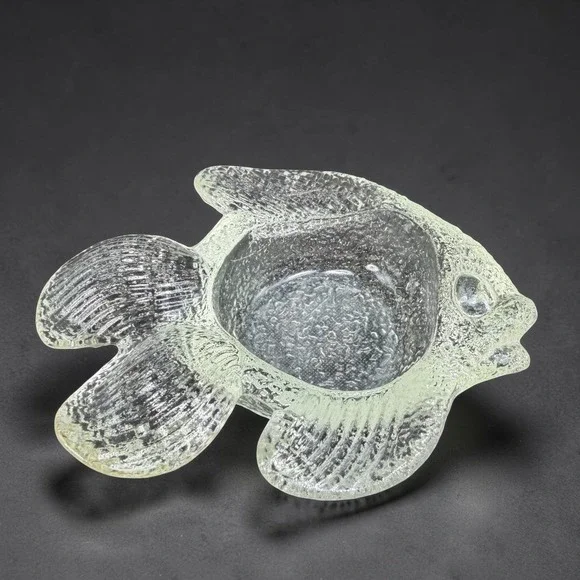 Vintage Textured Clear Art Glass Fish Bowl Coastal Nautical Trinket Dish‎ 6 Inch