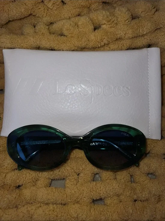 Le Specs Green Oval Frame Sunglasses with Dark Lenses