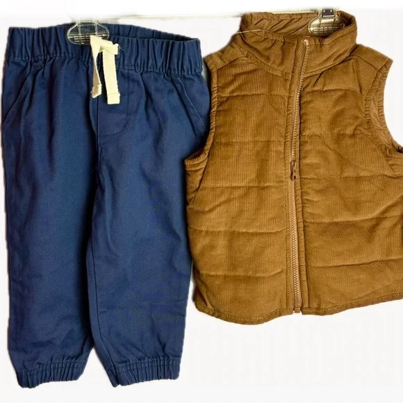 Carter's Boys Navy Pants and Brown Quilted Corduroy Vest Matching Set