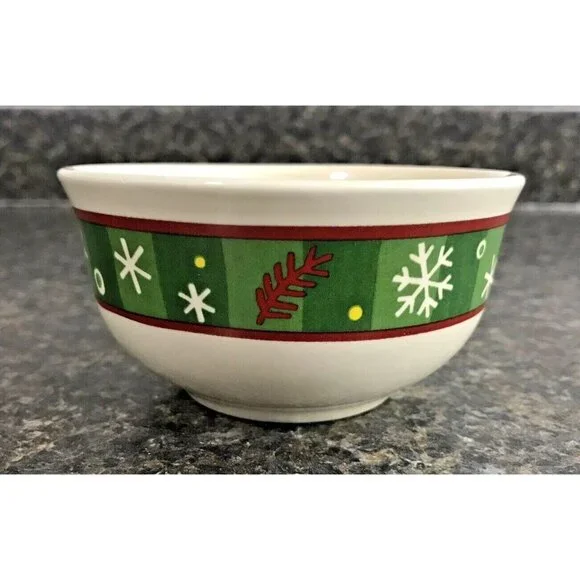 Longaberger Christmas Holly & Snowflake Ceramic Bowl 4.5
