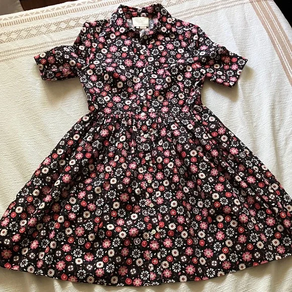kate spade Black Floral Shirt Dress with Pink & White Blooms