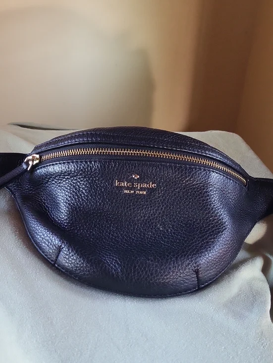 Kate Spade Black Pebbled Leather Crossbody Belt Bag with Gold Hardware