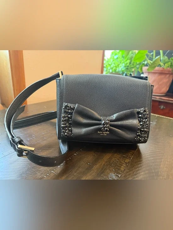 kate spade black bow crossbody with crystal trim