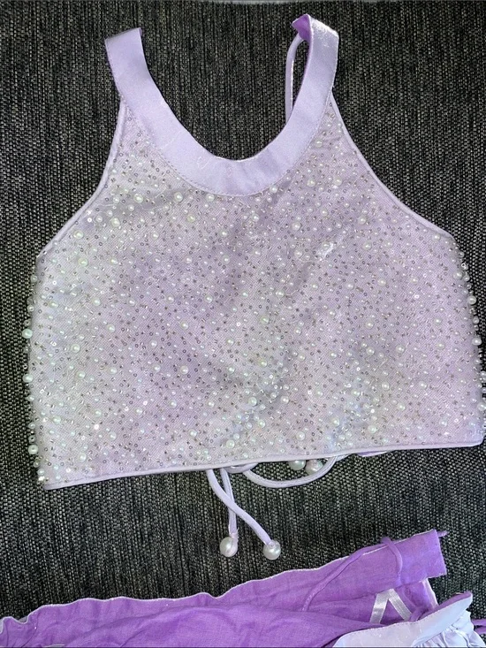 Kids Lilac Pearl & Sequin Halter Crop Top