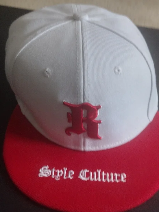Style Culture White and Red Baseball Cap with Embroidered R Logo $5