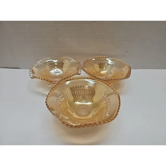 VINTAGE 1950s Marigold Jeanette Carnival Glass Footed Candy Dish Bowl Set Of 3