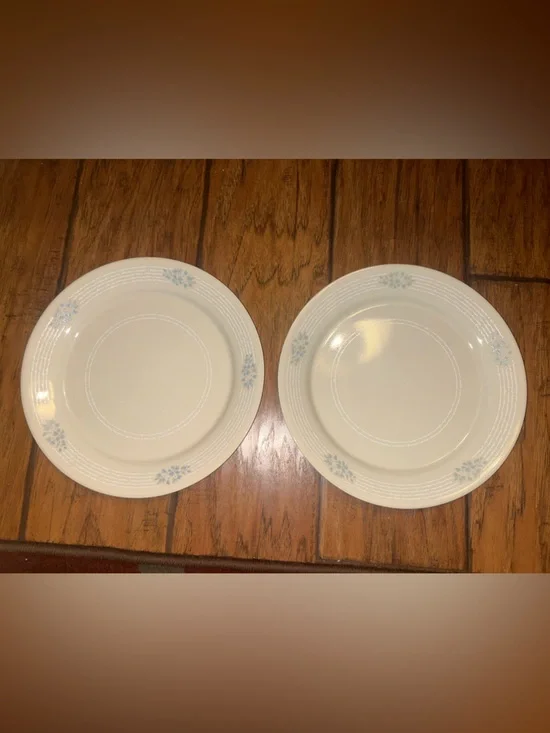 Vintage CORELLE Lace Bouquet Sandstone Blue Floral White Lace Dinner Plates 2