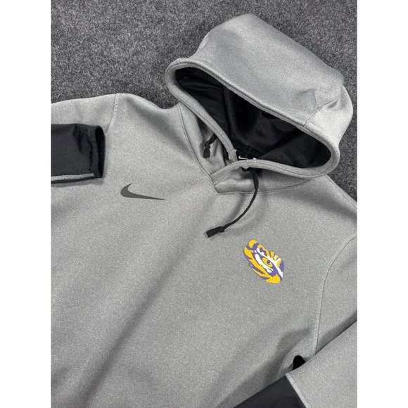 Nike LSU Tigers Hoodie Men's Large Gray Therma Fit Football Pullover NCAA