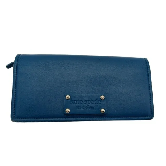Kate Spade New York Continental Wallet Teal Blue Leather‎ Snap Closure 4x8