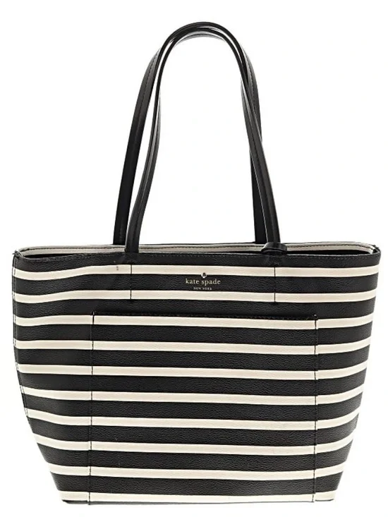 Kate Spade Outlet Hyde Lane Stripe Riley Tote — Black & White