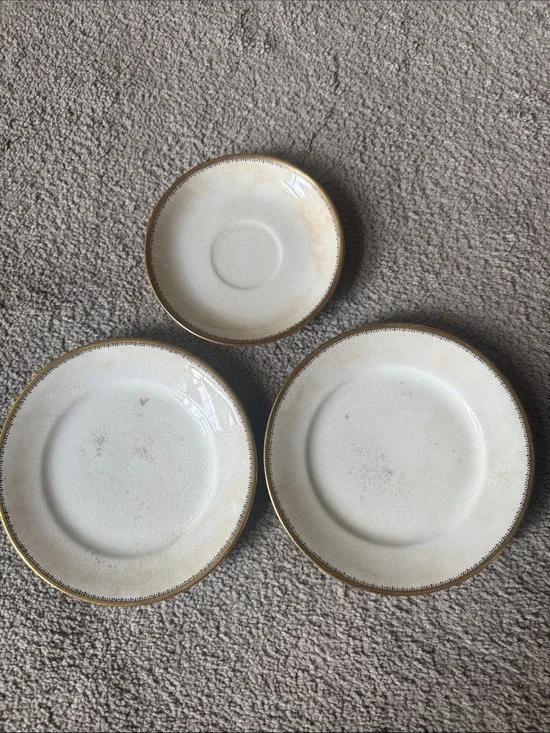 Homer Laughlin Empress Vintage 18k Gold Rim Set of Three Plates!