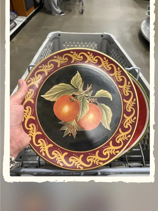 Decorative Fruit Pattern Dinner Plate - Red & Black