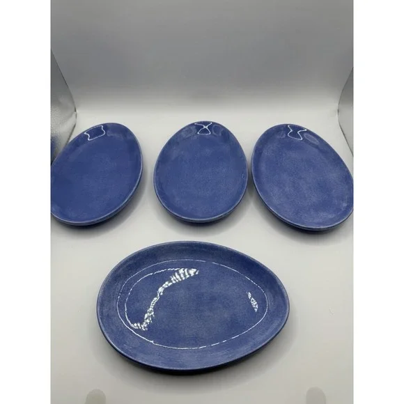 Pfaltzgraff Napoli Blue Individual Deviled Egg Plates Set of 4