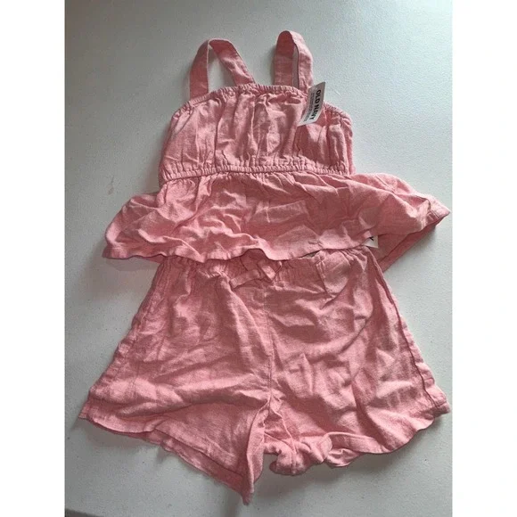 Old Navy Toddler Girls Pink Linen Blend Peplum Top and Shorts 2 Piece Set 4T NWT
