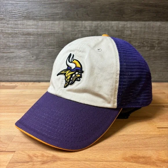 Minnesota Vikings Hat Cap Snapback Tan Purple NFL‎ Football One Size Adjustable