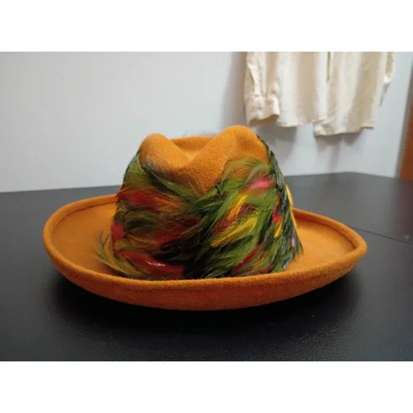 Antique Wool Hat- an exclusive Lisa- Union Made Feather Lined Multicolor Fedora
