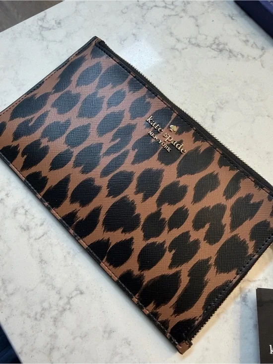 Kate Spade Brown & Black Leopard Zip Pouch