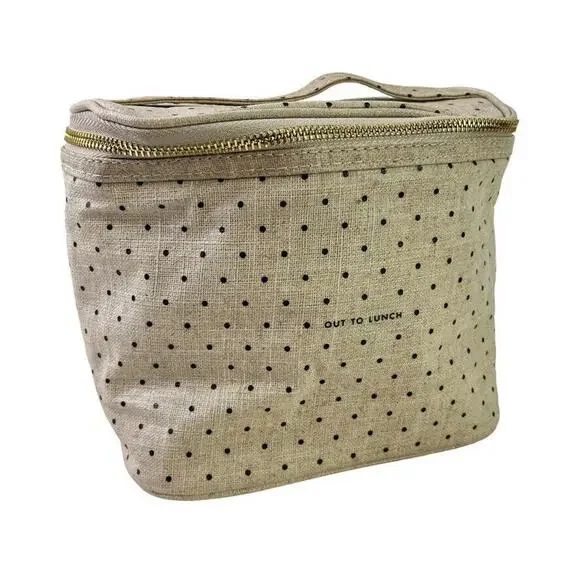 Kate Spade New York Out to Lunch Beige Black Polka Dot Tote Bag Handbag Cooler