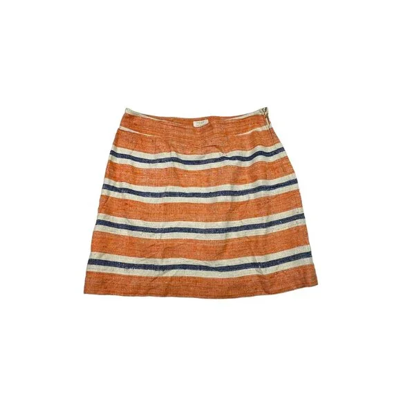 Kate Spade Silk Striped‎ Short Skirt size 8 Orange/Blue/Tan AS IS